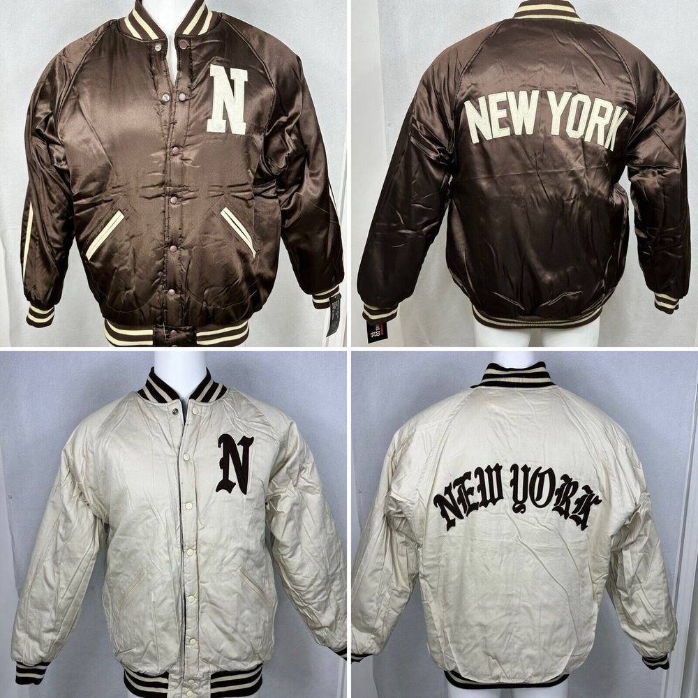 Vintage New York Satin Jacket DJC Puffer Brown Rare XL Reversible‎ NEW Y2K 90's